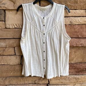 Lucky Brand ivory boho sleeveless top Women Large Like New